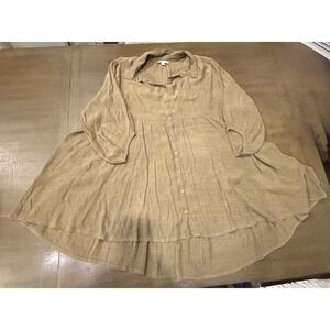 Umgee USA Boho Gauze Crinkle Lagenlook Tunic Dress Olive 1XL